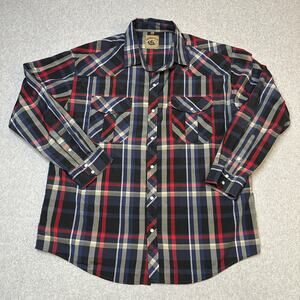 Coevals Club Shirt Mens 2XL Button Up Black Red Plaid Western Cowboy Pearl Snaps